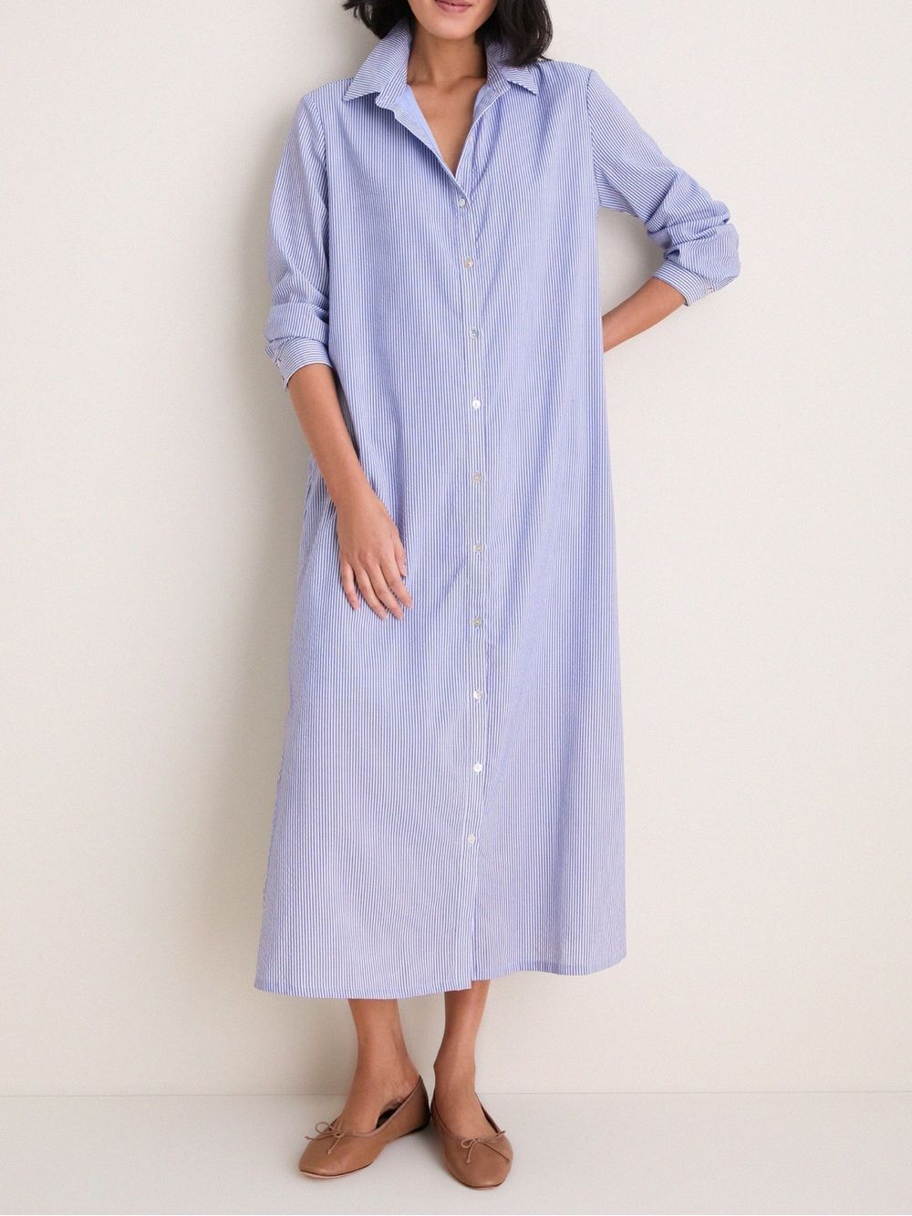 Tuckernuck Pomander Place Blue & White Striped Maxi Shirt Dress Medium